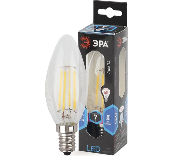 Светодиодная лампа ЭРА F-LED B35-7W-840-E14 филамент, свеча, нейтральный Б0027943