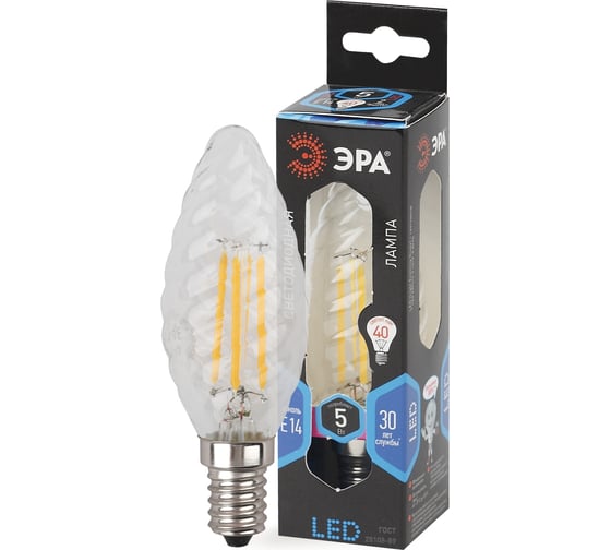 Светодиодная лампа ЭРА F-LED BTW-5W-840-E14 филамент, свеча витая, нейтральный Б0027936