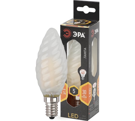 Светодиодная лампа ЭРА F-LED BTW-5W-827-E14 frost филамент, свеча витая матированная, теплый Б0027937