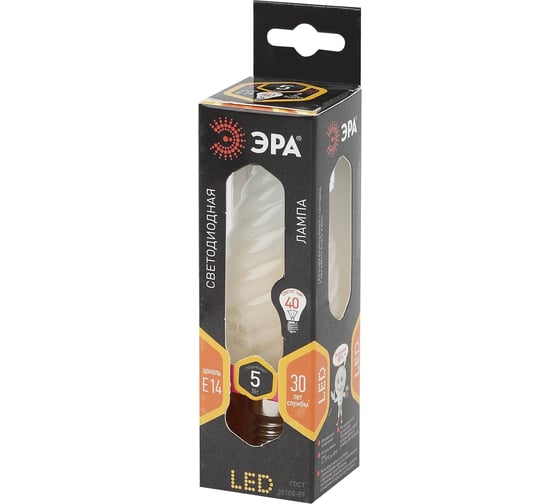 Светодиодная лампа ЭРА F-LED BTW-5W-827-E14 frost филамент, свеча витая матированная, теплый Б0027937