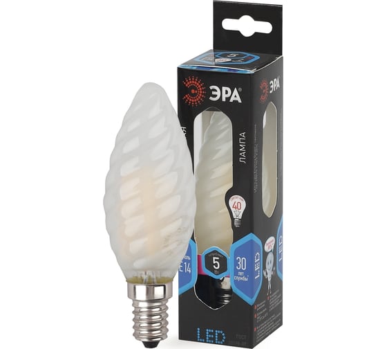 Светодиодная лампа ЭРА F-LED BTW-5W-840-E14 frost филамент, свеча витая матированная, нейтральный Б0027938