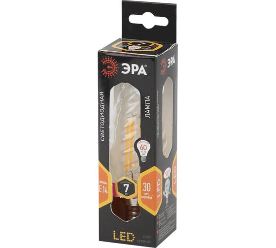 Светодиодная лампа ЭРА F-LED BTW-7W-827-E14 филамент, свеча витая, теплый Б0027960