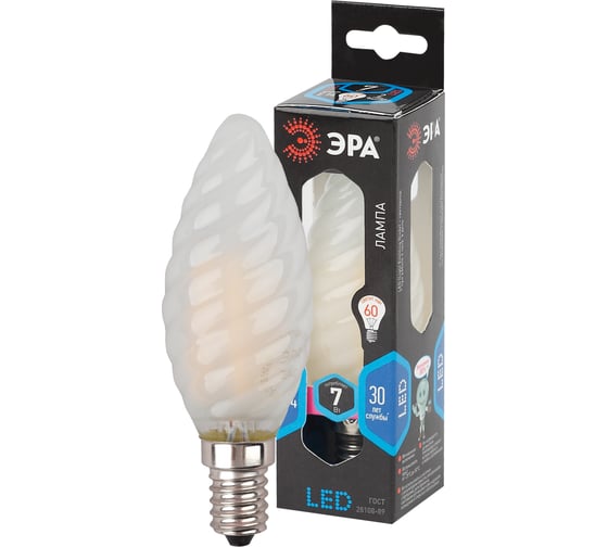 Светодиодная лампа ЭРА F-LED BTW-7W-840-E14 frost филамент, свеча витая матированная, нейтральный Б0027963