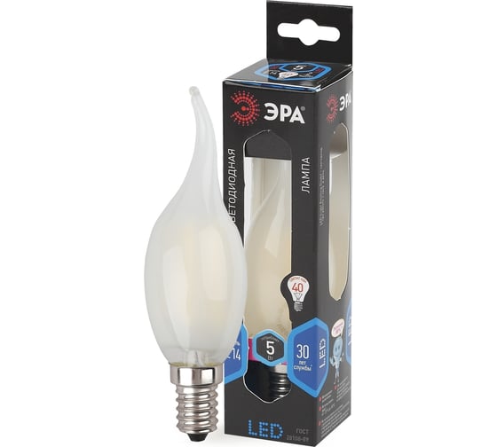 Светодиодная лампа ЭРА F-LED BXS-5W-840-E14 frost филамент, свеча на ветру матированная, нейтральный Б0027928