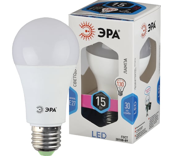 Светодиодная лампа ЭРА LED A60-15W-840-E27, груша, нейтральный Б0033183
