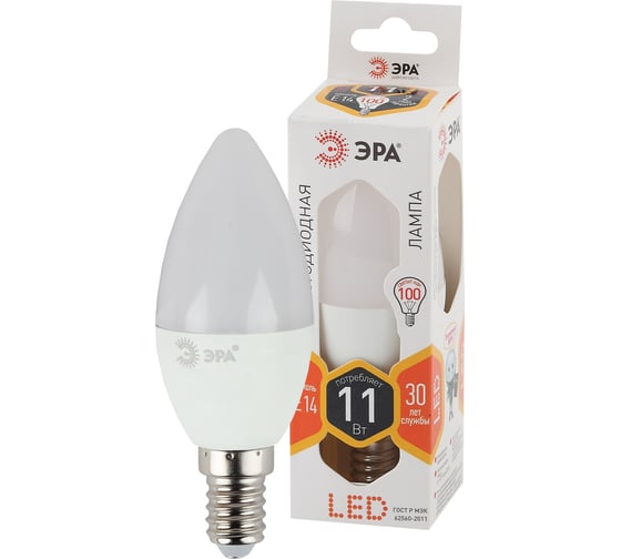 Светодиодная лампа ЭРА LED B35-11W-827-E14, свеча, теплый Б0032980