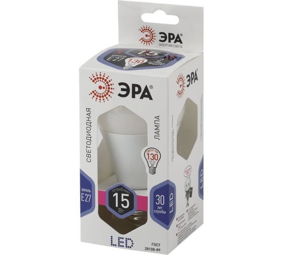 Светодиодная лампа ЭРА LED A60-15W-860-E27, груша, холодный Б0031396