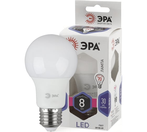 Светодиодная лампа ЭРА LED A60-8W-860-E27, груша, холодный Б0031393