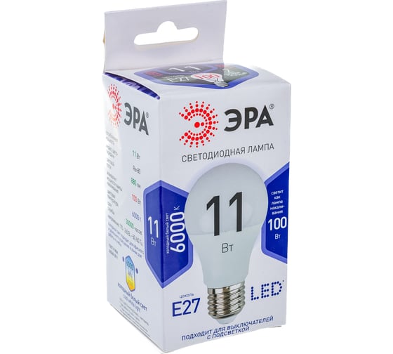 Светодиодная лампа ЭРА LED A60-11W-860-E27, груша, холодный Б0031394