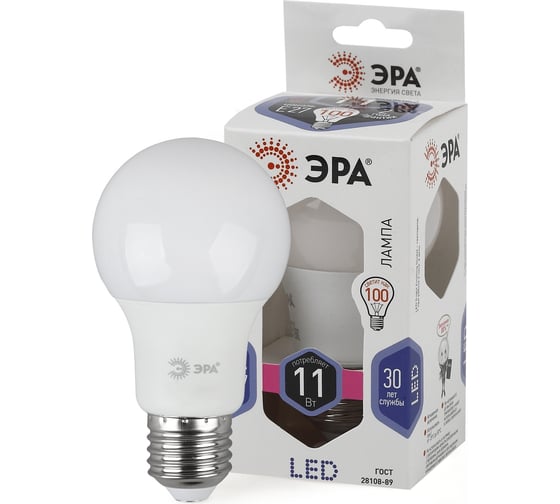 Светодиодная лампа ЭРА LED A60-11W-860-E27, груша, холодный Б0031394