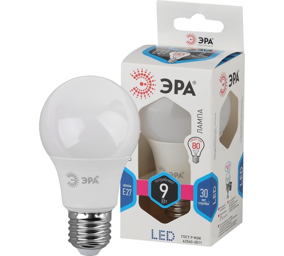 Светодиодная лампа ЭРА LED A60-9W-840-E27, груша, нейтральный Б0032247