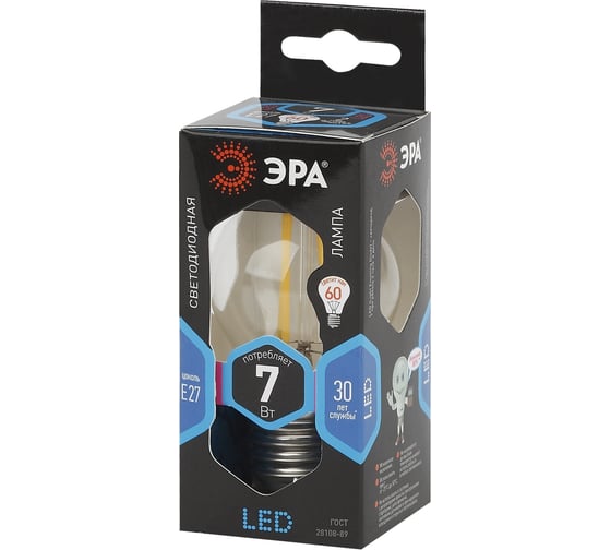 Светодиодная лампа ЭРА F-LED P45-7W-840-E27 филамент, шар, нейтральный Б0027949