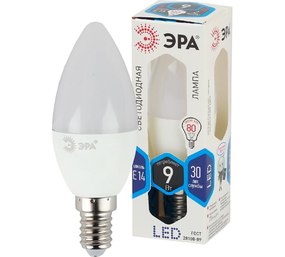 Светодиодная лампа ЭРА LED B35-9W-840-E14 диод, свеча, нейтр Б0027970