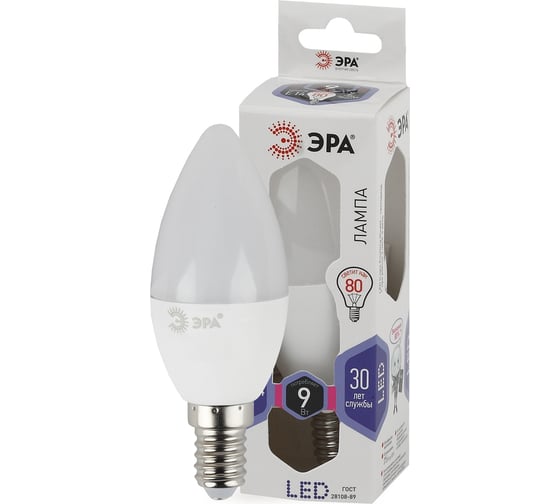 Светодиодная лампа ЭРА LED B35-9W-860-E14, свеча, холодный Б0031403