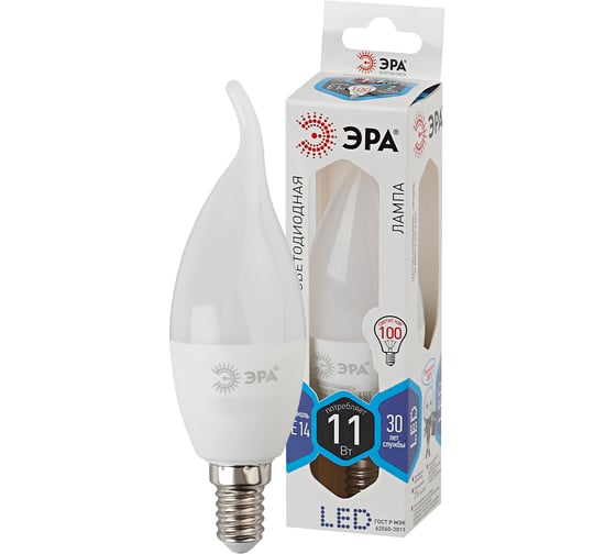 Светодиодная лампа ЭРА LED BXS-11W-840-E14, свеча на ветру, нейтральный Б0032993