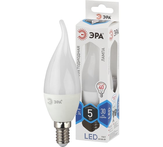 Светодиодная лампа ЭРА LED BXS-5W-840-E14, свеча на ветру, нейтральный Б0027968