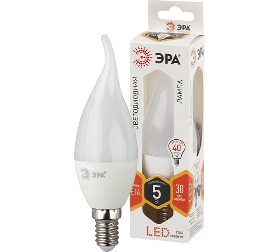 Светодиодная лампа ЭРА LED BXS-5W-827-E14, свеча на ветру, теплый Б0027967