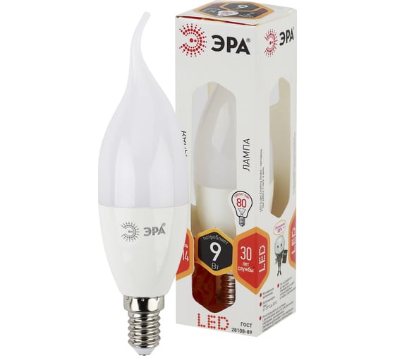 Светодиодная лампа ЭРА LED BXS-9W-827-E14, свеча на ветру, теплый Б0027973