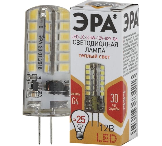 Светодиодная лампа ЭРА LED JC-3,5W-12V-827-G4, капсула, теплый Б0033195