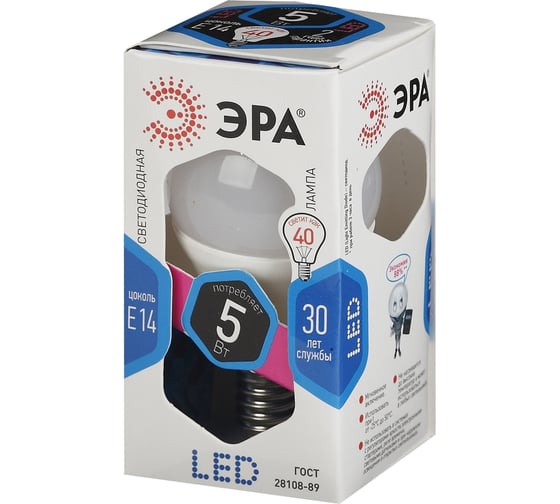 Светодиодная лампа ЭРА LED P45-5W-840-E14, шар, нейтральный Б0028487