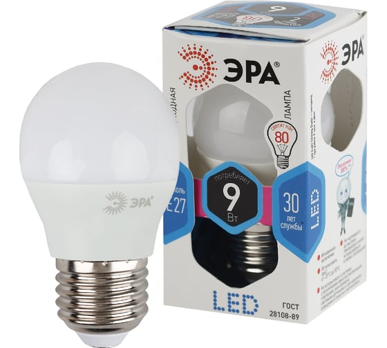 Светодиодная лампа ЭРА LED P45-9W-840-E27 диод, шар, нейтр Б0029044