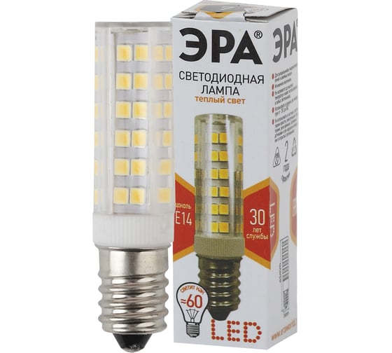 Светодиодная лампа ЭРА LED T25-7W-CORN-827-E14, капсула, теплый Б0033029
