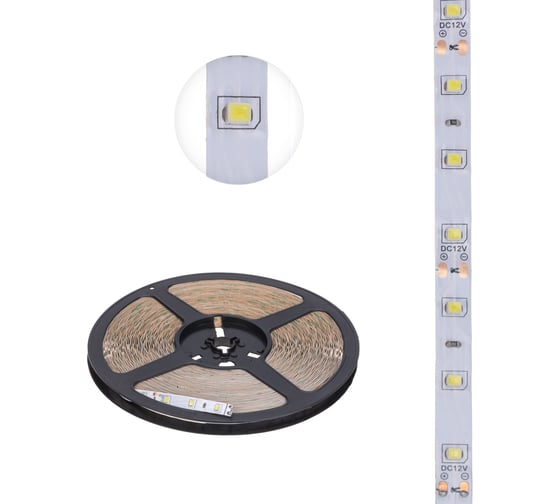Лента светодиодная Lamper 12В, smd2835, 4,8Вт/м, 60 led/м, 6500К, 8мм, 20м, для бп с клеммами, ip20 141-2011