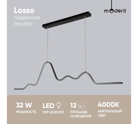 Подвесная светодиодная люстра Moderli roma losso черный металл, алюминий, силикон V10421-PL