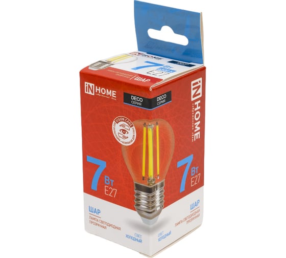Светодиодная лампа IN HOME LED-ШАР-deco 7Вт 230В Е27 6500К 810Лм прозрачная 4690612036427