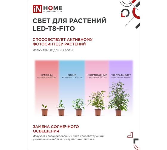 Светодиодная лампа IN HOME LED-T8-FITO 20Вт 230В G13 1200мм 4690612033778