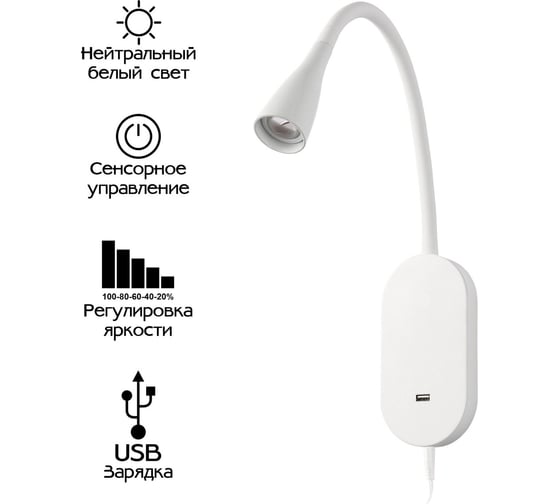 Настенный светильник Citilux Рио Белый с USB CL704380N