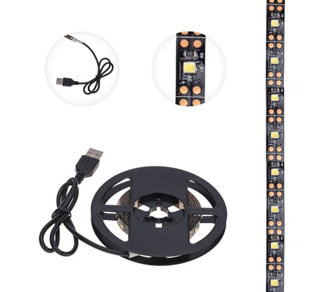 Светодиодная лента Lamper 5В, smd2835, 4,8Вт/м, 60 led/м, 2700k, 8мм, 2м, с usb коннектором, черная, ip20 141-2002