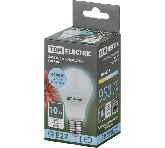 Светодиодная лампа TDM ELECTRIC А60 10 Вт, 230 В, 4000 К, E27 SQ0340-0374