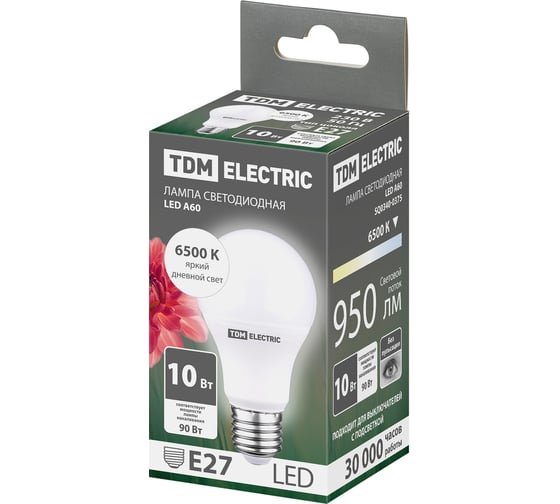Светодиодная лампа TDM ELECTRIC А60 10 Вт, 230 В, 6500 К, E27 SQ0340-0375