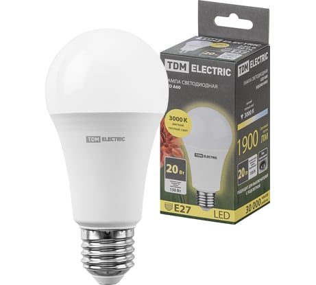 Светодиодная лампа TDM ELECTRIC А60 20 Вт, 230 В, 3000 К, E27 SQ0340-0493