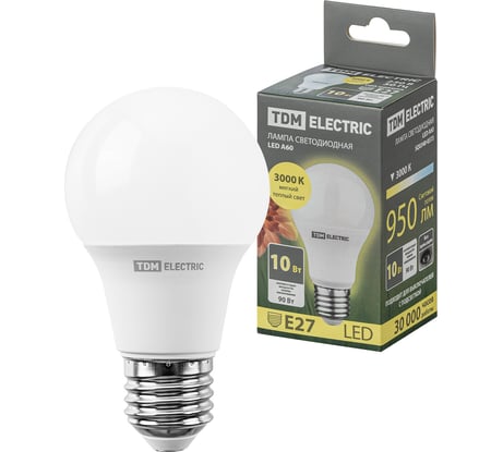 Светодиодная лампа TDM ELECTRIC А60 10 Вт, 230 В, 3000 К, E27 SQ0340-0373