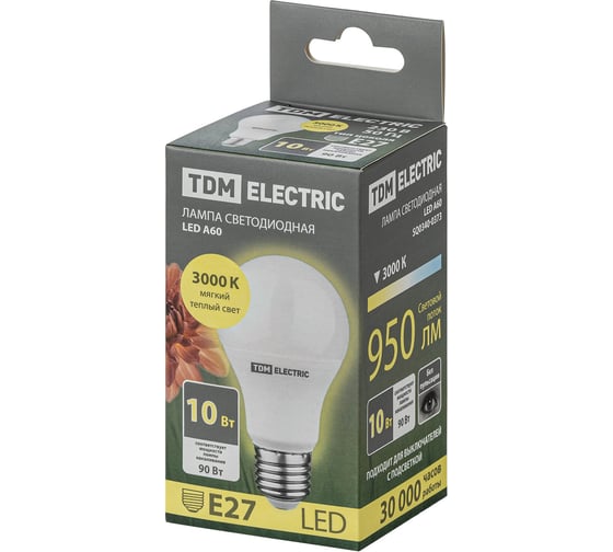 Светодиодная лампа TDM ELECTRIC А60 10 Вт, 230 В, 3000 К, E27 SQ0340-0373
