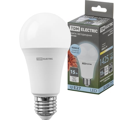 Светодиодная лампа TDM ELECTRIC А60 15 Вт, 230 В, 4000 К, E27 SQ0340-0380