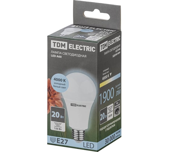 Светодиодная лампа TDM ELECTRIC А60 20 Вт, 230 В, 4000 К, E27 SQ0340-0494
