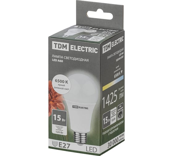 Светодиодная лампа TDM ELECTRIC А60 15 Вт, 230 В, 6500 К, E27 SQ0340-0381