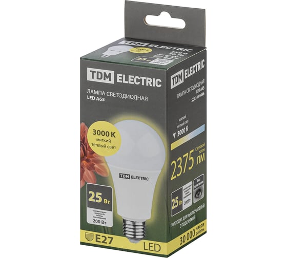 Светодиодная лампа TDM ELECTRIC А65 25 Вт, 230 В, 3000 К, E27 SQ0340-0496