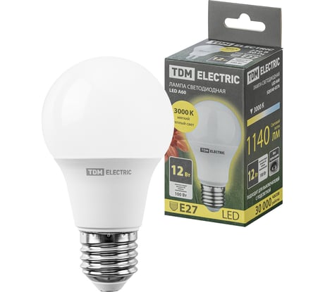 Светодиодная лампа TDM ELECTRIC А60 12 Вт, 230 В, 3000 К, E27 SQ0340-0376