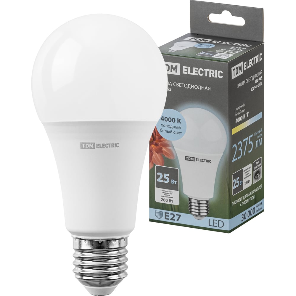 Светодиодная лампа TDM А65 25 Вт, 230 В, 4000 К, E27 SQ0340-0497 ...