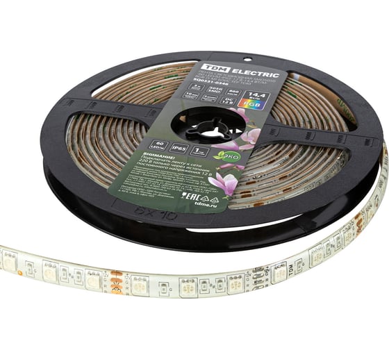 Светодиодная лента TDM ELECTRIC SMD5050-60 LED/м-IP65-12 В-14,4 Вт/м-RGB (5 м) блистер SQ0331-0346