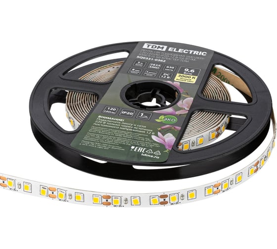 Светодиодная лента TDM SMD2835-120 LED/м-IP20-12 В-9,6 Вт/м-3000 К (5 м) блистер SQ0331-0362