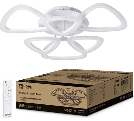 Светодиодный светильник IN HOME ELEGANT SANSA-W 90Вт, 230В, 3000-6500K, 7000Лм, 650x650x130мм, c пультом ДУ, белый 4690612035369