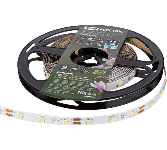 Светодиодная лента TDM ELECTRIC SMD2835-60 LED/м-IP20-12 В-4,8 Вт/м-4000 К (5 м) блистер SQ0331-0367
