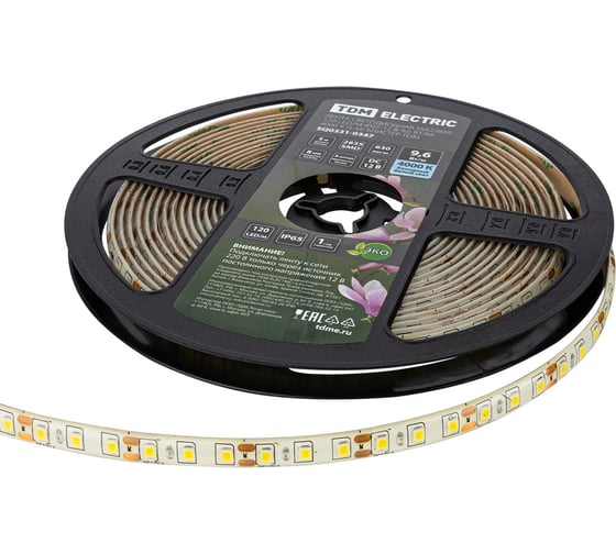 Светодиодная лента TDM SMD2835-120 LED/м-IP65-12 В-9,6 Вт/м-4000 К (5 м) блистер SQ0331-0347