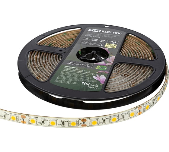 Светодиодная лента TDM SMD5050-60 LED/м-IP65-12 В-14,4 Вт/м-3000 К (5 м) блистер SQ0331-0361