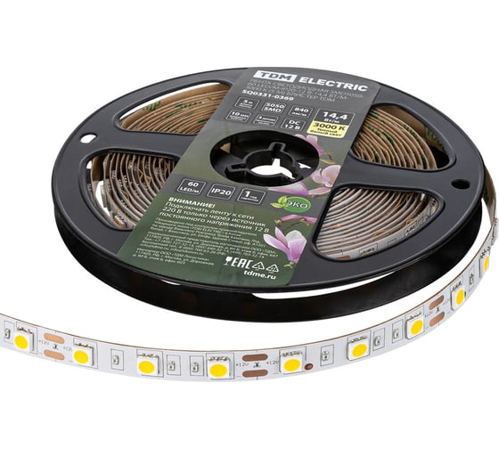 Светодиодная лента TDM ELECTRIC SMD5050-60 LED/м-IP20-12 В-14,4 Вт/м-3000 К (5 м) блистер SQ0331-0369